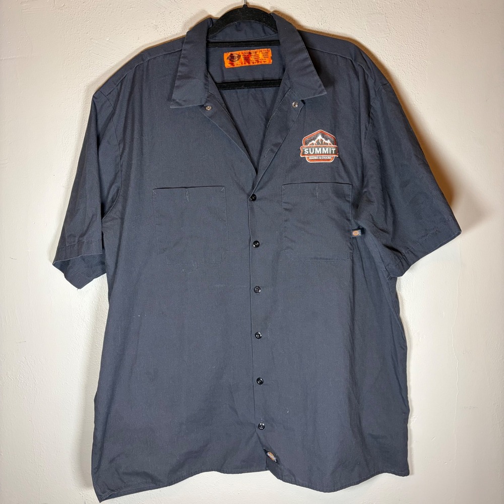 Dickies Mens 2XL Charcoal‎ Grey Short Sleeve Work Shirt Summit Patch LS535CH